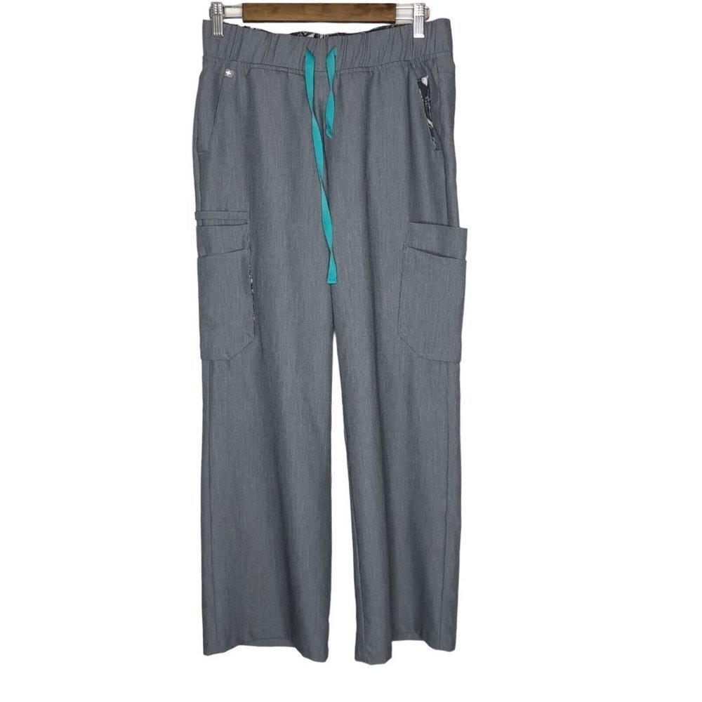 Figs Tema Performance Scrub Pants‎ Grey Size Small Feather Print Waistband